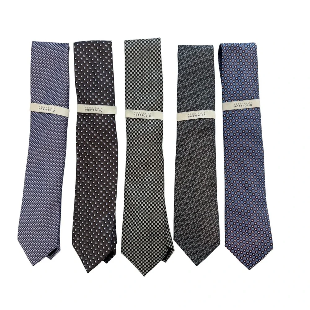 Perry Ellis Portfolio Men's Ties Classic business office casual Necktie Lot of 5